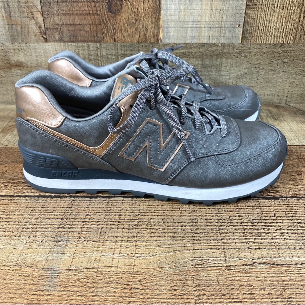 New Balance 574 Slate Rose Gold Athletic Shoes